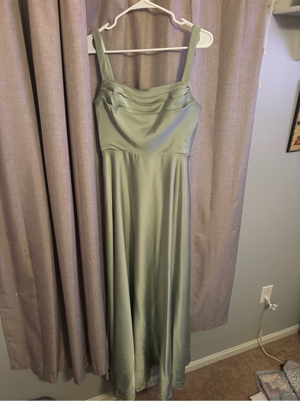 Azazie Sage Green Satin Maxi Dress